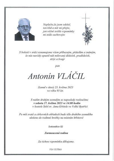 Smuteční oznámení – Antonín Vláčil