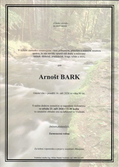 Smuteční oznámení – Arnošt Bark