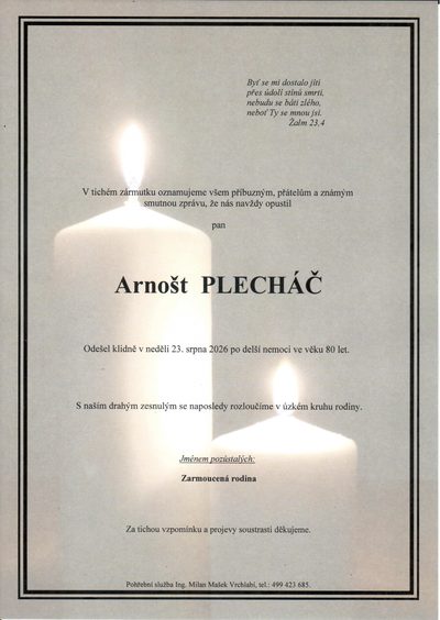 Smuteční oznámení – Arnošt Plecháč