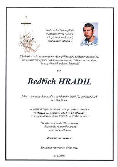 Smuteční oznámení – Bedřich Hradil