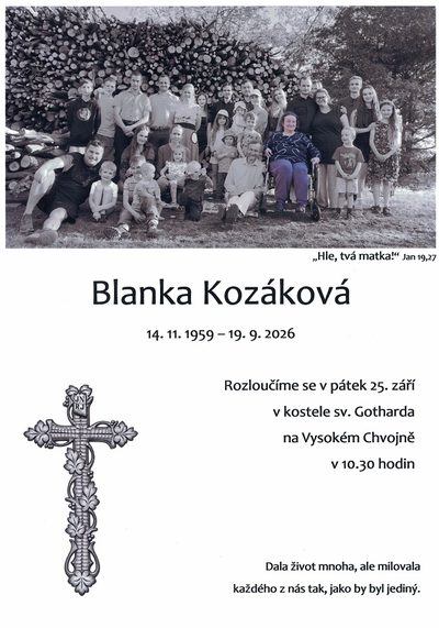 Smuteční oznámení – Blanka Kozáková