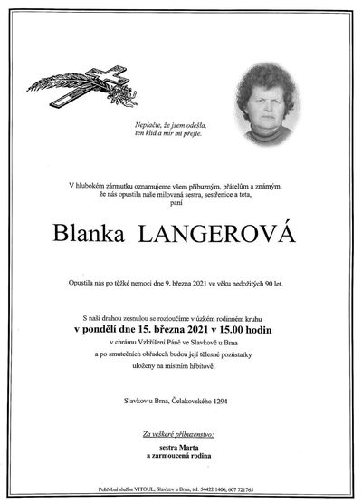 Smuteční oznámení – Blanka Langerová