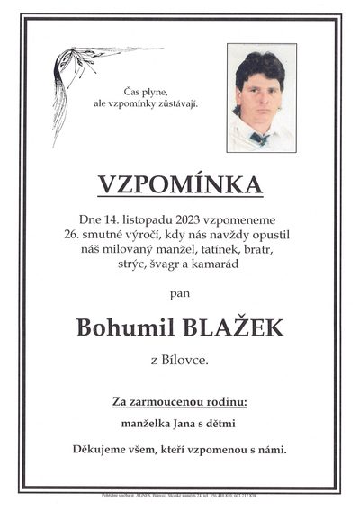 Smuteční oznámení – Bohumil Blažek