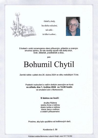 Smuteční oznámení – Bohumil Chytil