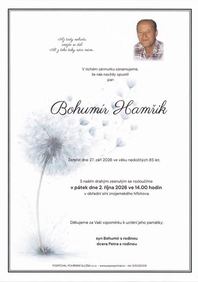 Smuteční oznámení – Bohumír Hamřik