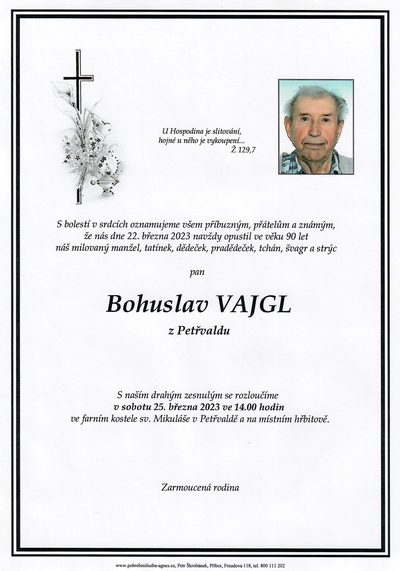 Smuteční oznámení – Bohuslav Vajgl