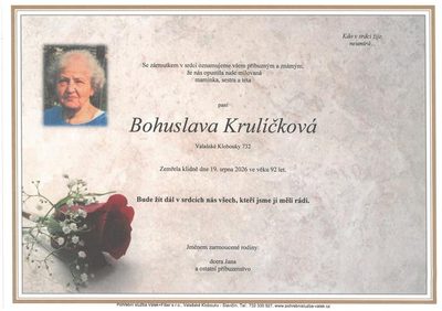 Smuteční oznámení – Bohuslava Krulíčková