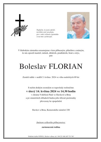 Smuteční oznámení – Boleslav Florian