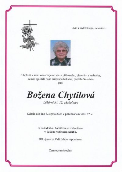 Smuteční oznámení – Božena Chytilová