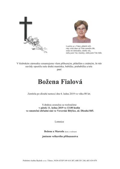 Smuteční oznámení – Božena Fialová