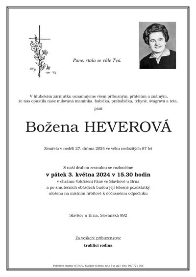Smuteční oznámení – Božena Heverová
