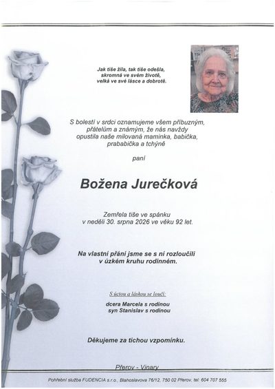 Smuteční oznámení – Božena Jurečková