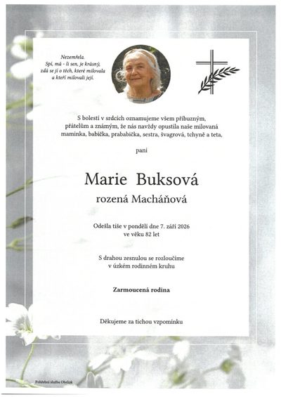 Smuteční oznámení – Buksova Marie