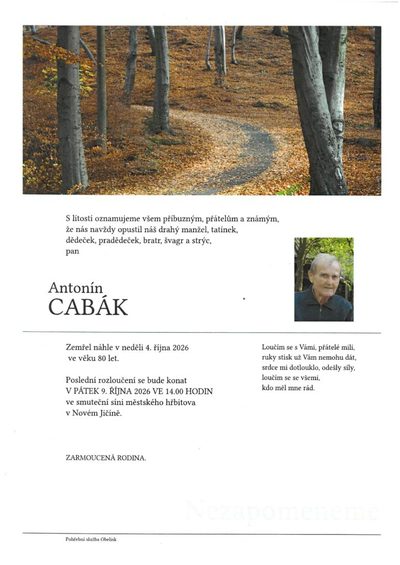 Smuteční oznámení – Cabak
