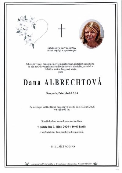 Smuteční oznámení – Dana Albrechtová