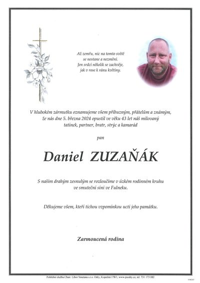 Smuteční oznámení – Daniel Zuzaňák