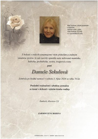 Smuteční oznámení – Danuše Sekulová