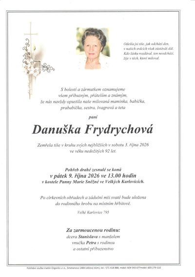 Smuteční oznámení – Danuška Frydrychová