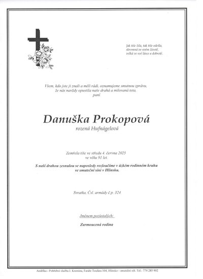 Smuteční oznámení – Danuška Prokopová