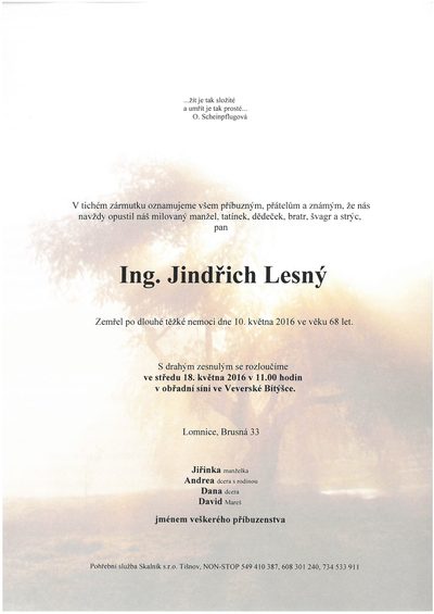 Smuteční oznámení – Ing. David Mareš
