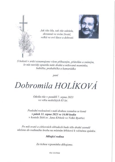Smuteční oznámení – Dobromila Holíková