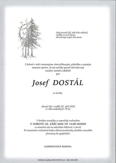 Smuteční oznámení – DOSTÁL Dostál
