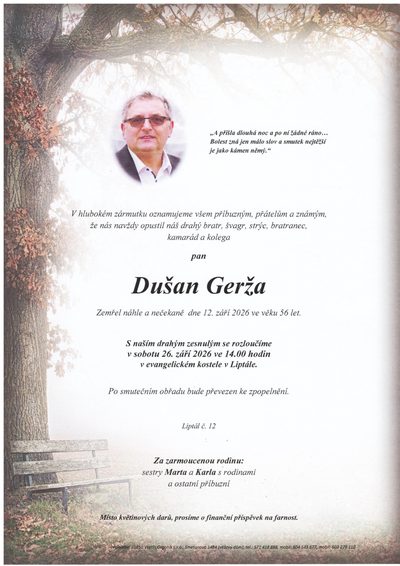 Smuteční oznámení – Dušan Gerža