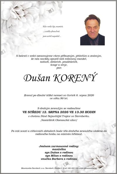 Smuteční oznámení – Dušan Korený