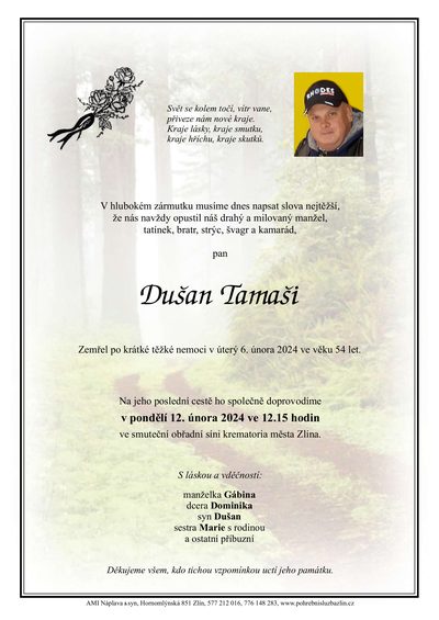 Smuteční oznámení – Dušan Tamaši