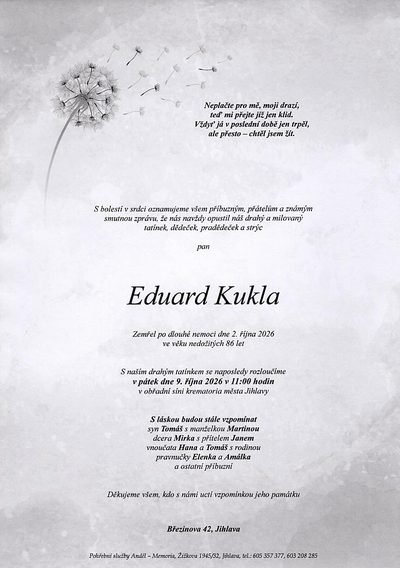 Smuteční oznámení – Eduard Kukla