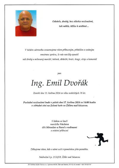 Smuteční oznámení – Ing. Emil Dvořák