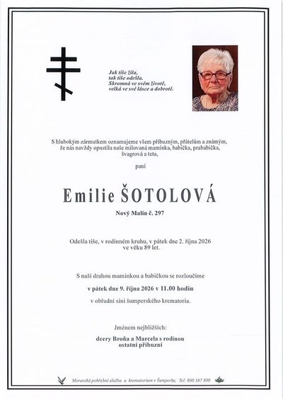 Smuteční oznámení – Emilie Šotolová