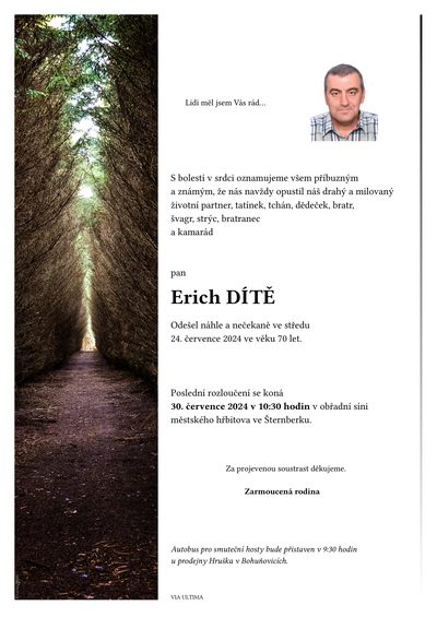 Smuteční oznámení – Erich Dítě