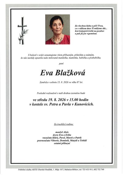 Smuteční oznámení – Eva Blažková