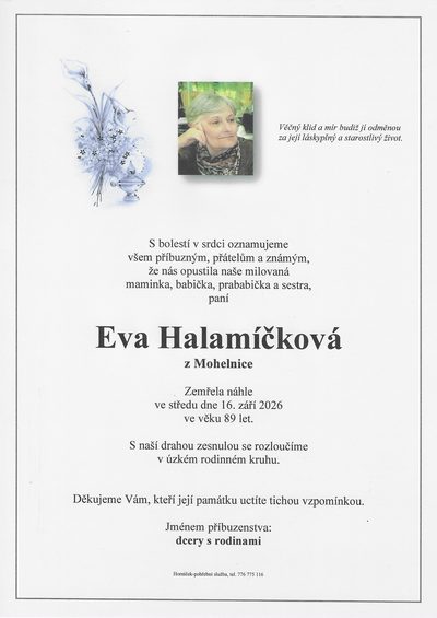 Smuteční oznámení – Eva Halamíčková