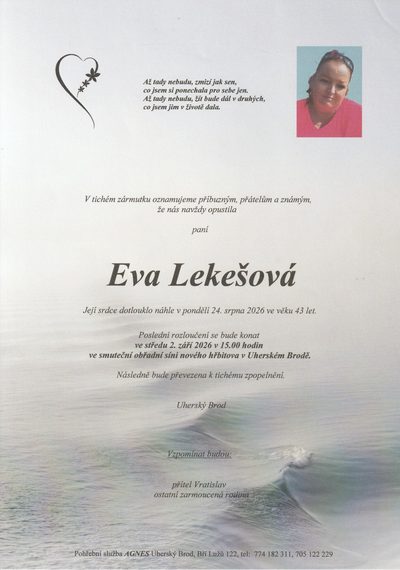 Smuteční oznámení – Eva Lekešová
