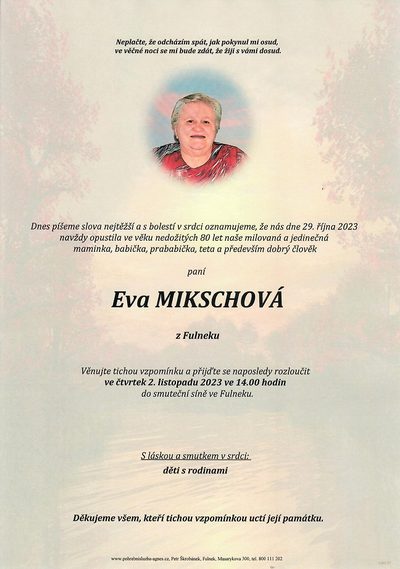 Smuteční oznámení – Eva Mikschová