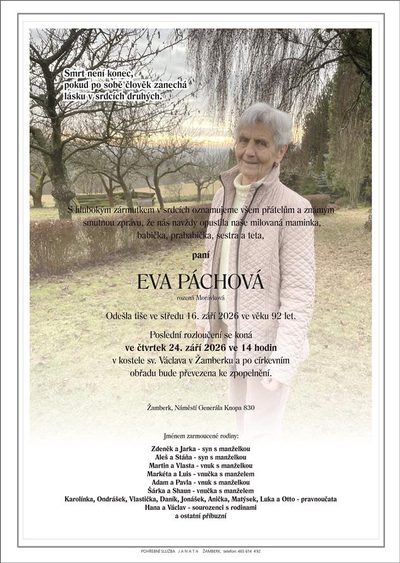 Smuteční oznámení – Eva Páchová