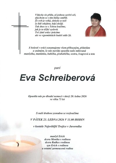 Smuteční oznámení – Eva Schreiberová