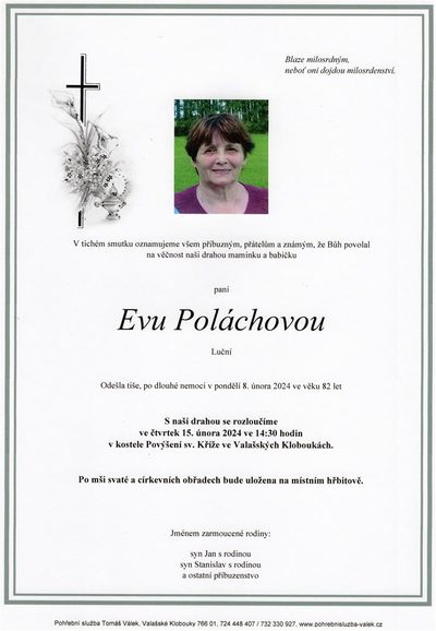 Smuteční oznámení – Evu Poláchovou
