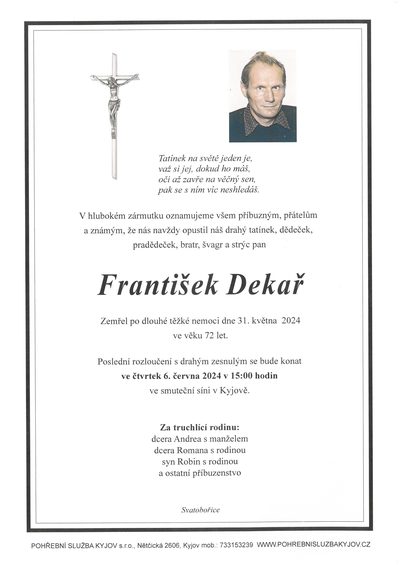 Smuteční oznámení – František Dekař