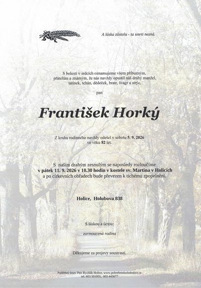 Smuteční oznámení – František Horký