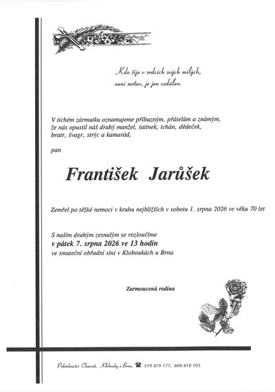 Smuteční oznámení – František Jarůšek