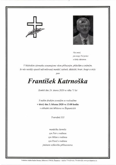 Smuteční oznámení – František Katrnoška