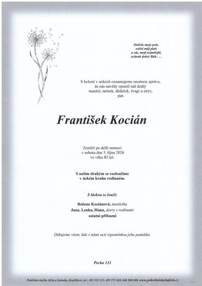 Smuteční oznámení – František Kocián