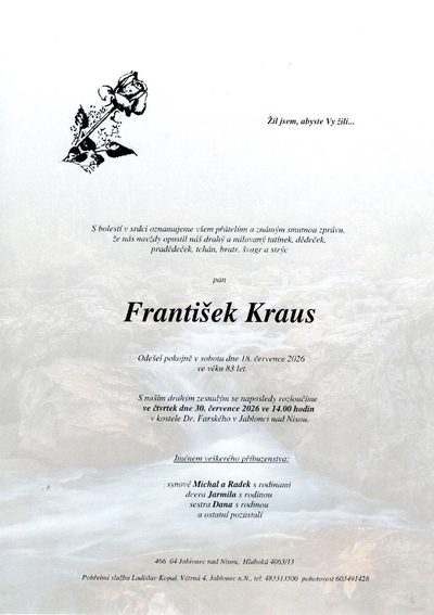 Smuteční oznámení – František Kraus
