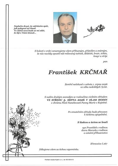 Smuteční oznámení – František Krčmař