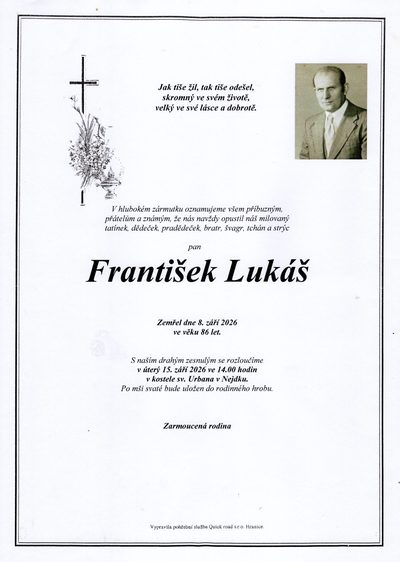 Smuteční oznámení – František Lukáš