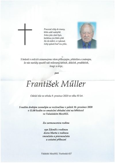 Smuteční oznámení – František Můller