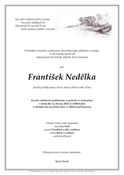 Smuteční oznámení – František Nedělka